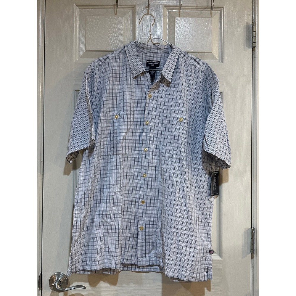 Polo Jeans Co Ralph Lauren Mens Large Blue White Plaid Short Sleeve Button Shirt